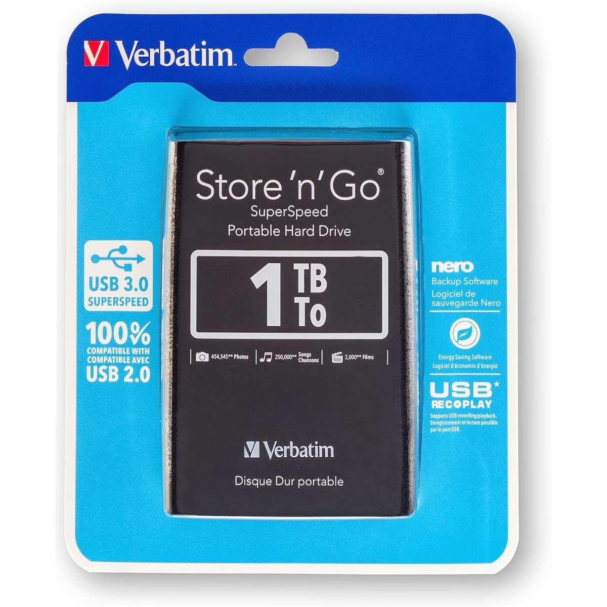 Verbatim Store 'N' Go - Hard Disk Esterno Portatile, USB 3.0, Nero, 1 TB
