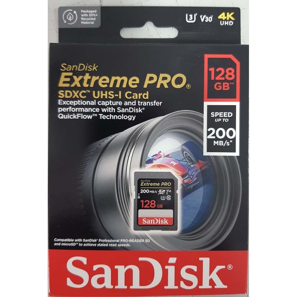 Card Sandisk Sd Xc 128 gb 200x Extreme Pro (u3, UHD 4K, 200 mb/S)