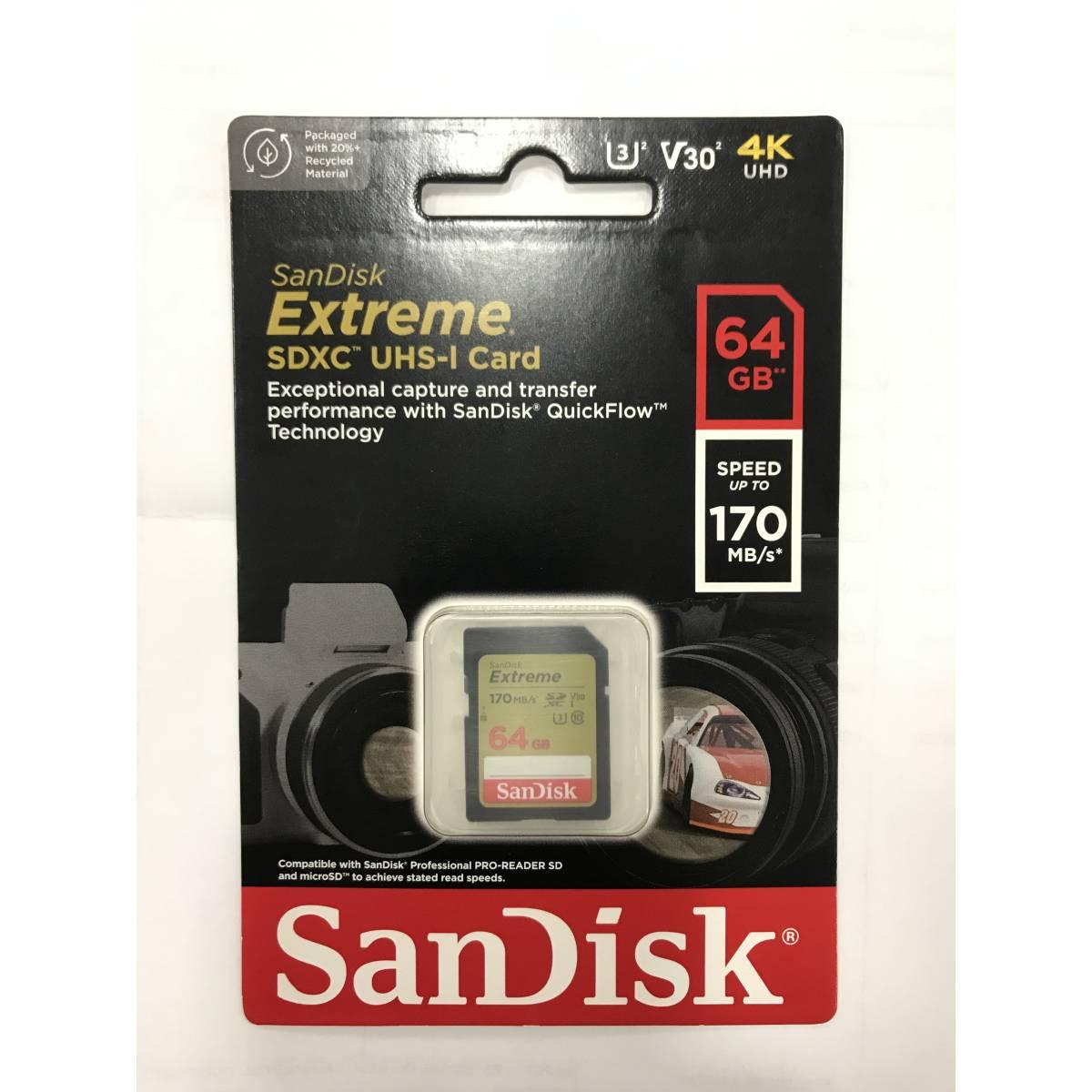Card Sandisk Sd Xc Extreme 64gb (v30, U3, Uhs I, C10) - 170mb/S Lettura,80mb/S Scrittura