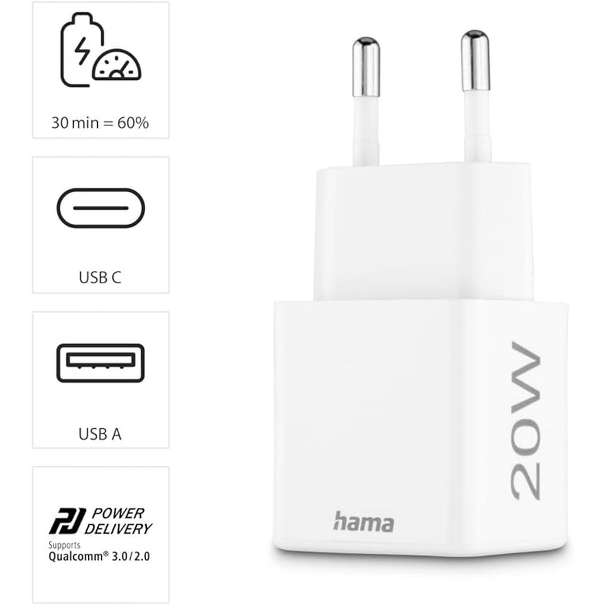Caricatore hama rete 1x usb-c 1x usb-a 20 w