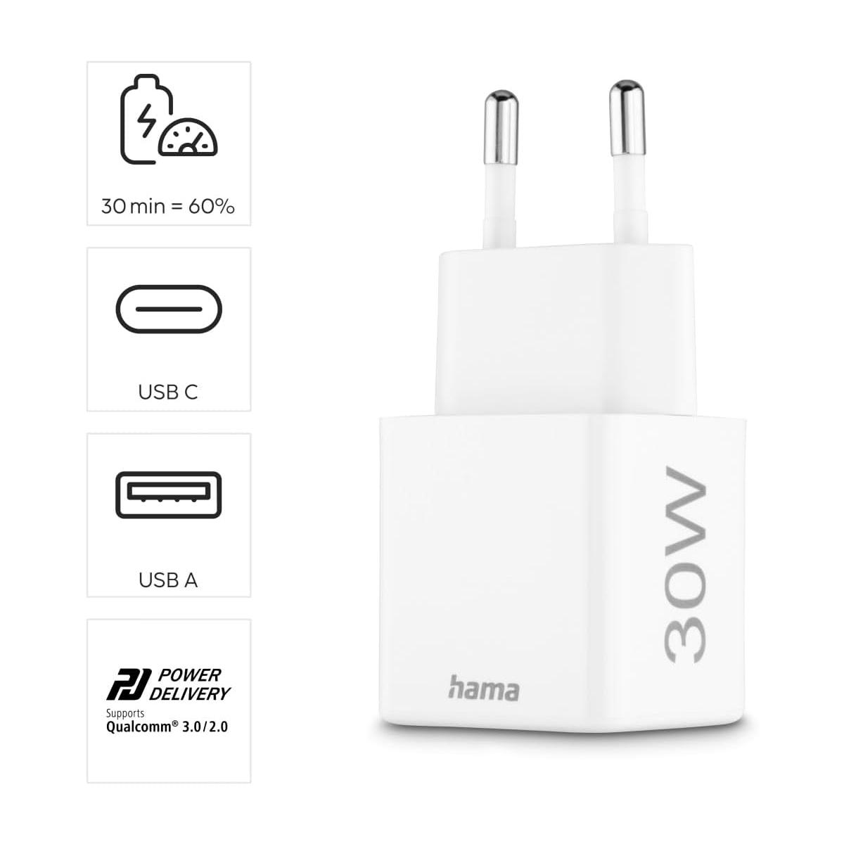 Caricatore hama rete 1x usb-c 1x usb-a 30 w