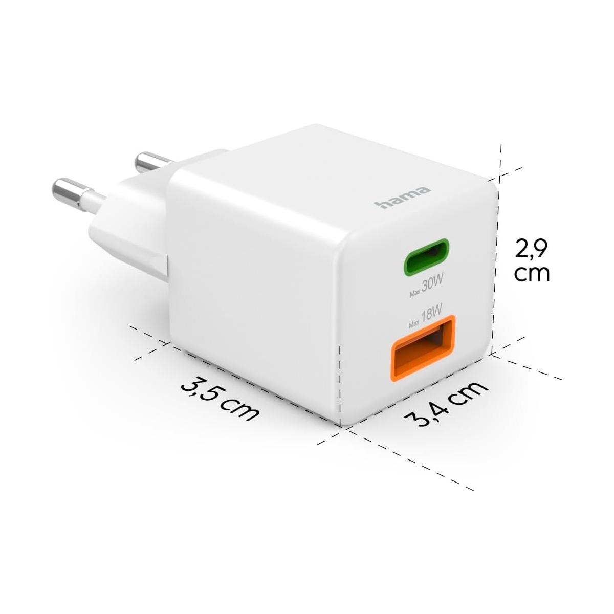 Caricatore hama rete 1x usb-c 1x usb-a 30 w