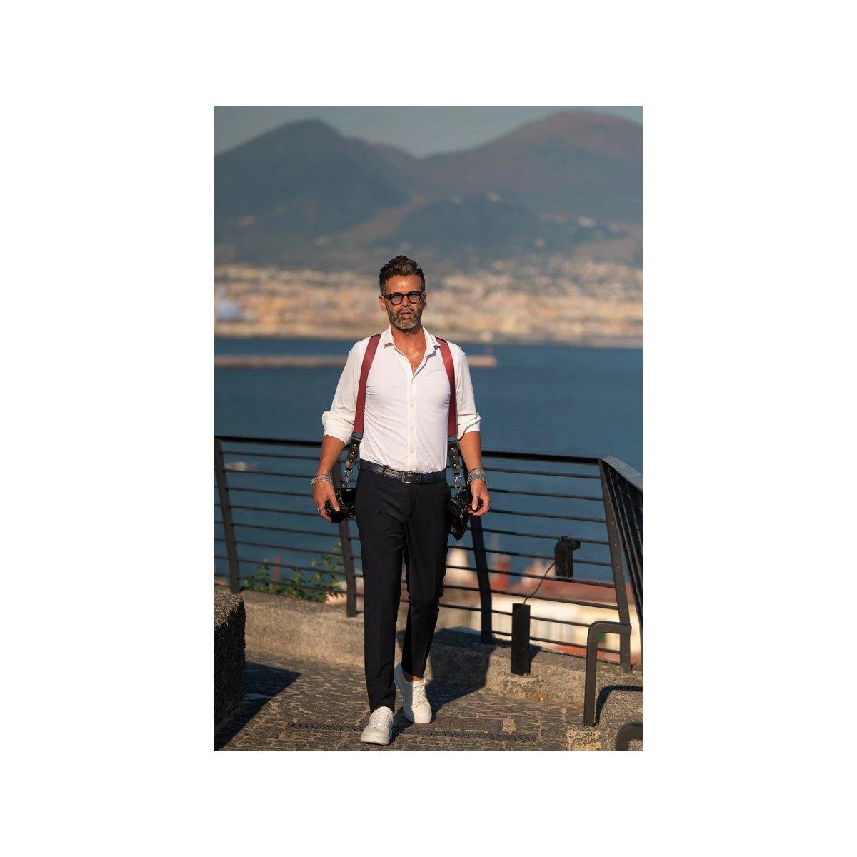 Tracolla NICE ONE Power Easy Doppia, tessuto e pelle -Bordeaux