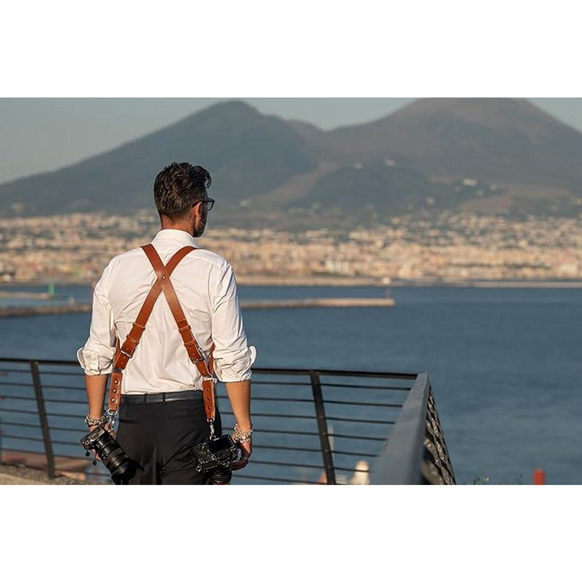 Tracolla NICE ONE Power Doppia in pelle- Cognac