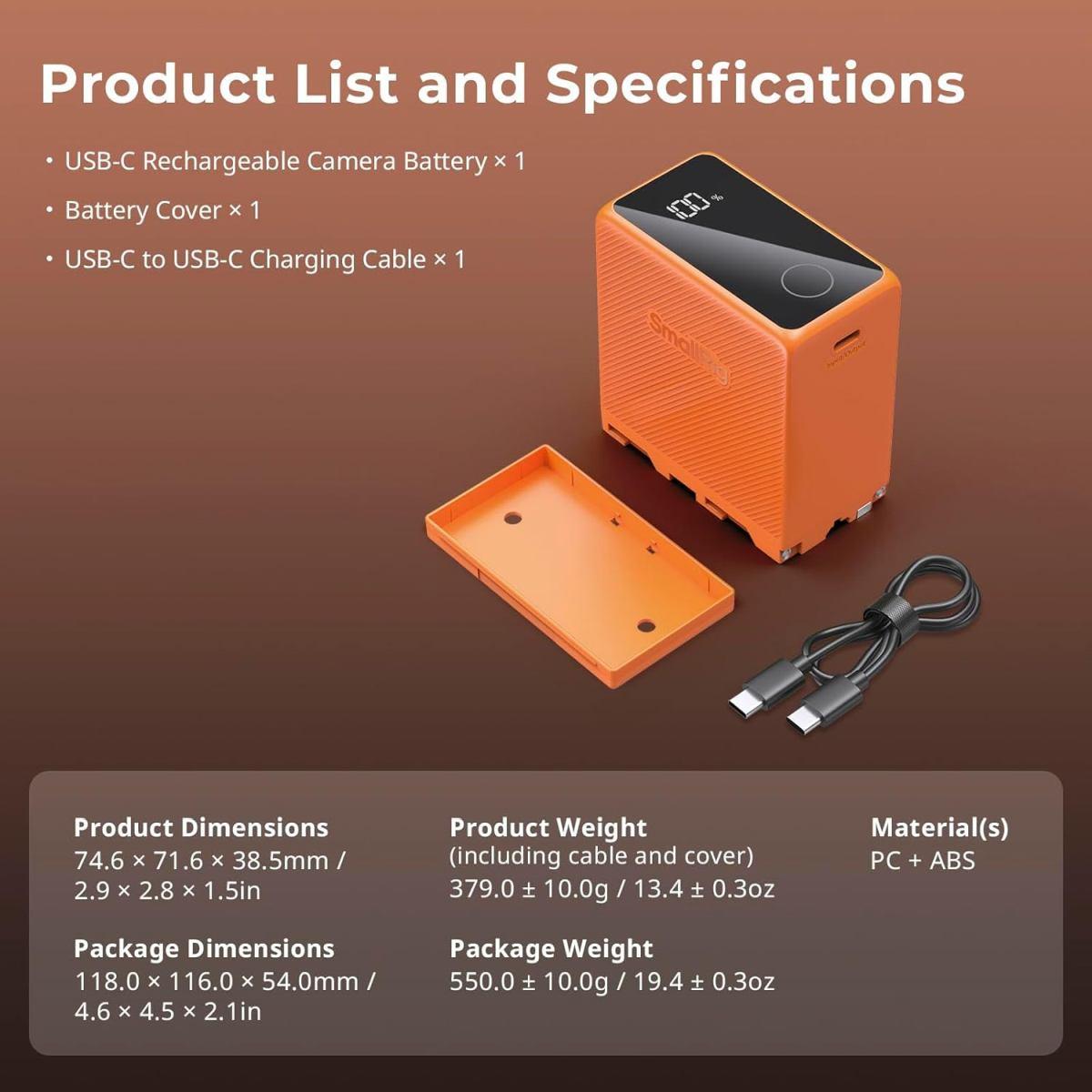 SmallRig 4576 batteria ricaricabile USB-C NP-F970 (orange)