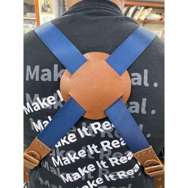 Tracolla NICE ONE Power Easy Doppia, tessuto blu e pelle Cognac