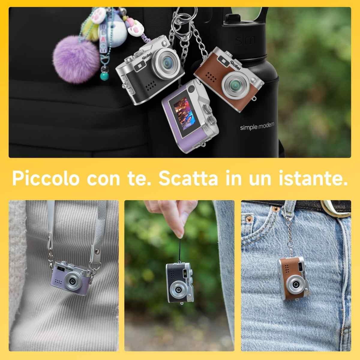 Rollei Mini Fotocamera-Videocamera Digitale Marrone, 1080P HD Piccola Macchina Fotografica Digitale Retrò con 0,96" Schermo a Colori 2MP Cámara Digital Compatta con Flash e Registr